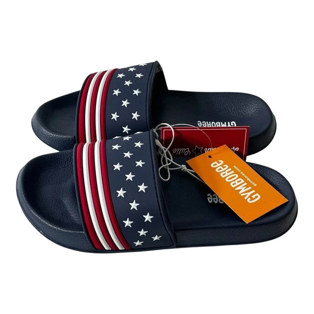 Gymboree Kids American Cutie Patriotic Stars Stripes Slide Sandals Navy Size 12